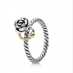 Pandora Rose with 14K Gold Heart Hoop Twist Ring